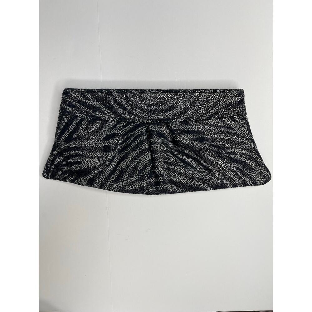 Lauren Merkin Metallic Zebra Leather Clutch Snap Frame